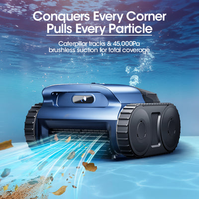Cordless Robotic Pool Vacuum, Pool Cleaner with Track Drive & Sonar Navigation, 180W Brushless Motor, Wall & Waterline Climbing, 150-Min Runtime, for Inground & Above-Ground Pools up to 2150 Sq. Ft.
