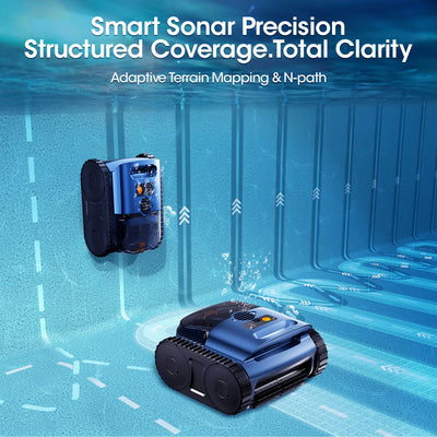 Seauto SAT25 Cordless Robotic Pool Vacuum Cleaner, 180W 4800 GPH, Sonar Navigation, Wall Climbing, IP68 Waterproof, 150 Mins Runtime for Inground & Above Ground Pools Up to 2150 sq.ft