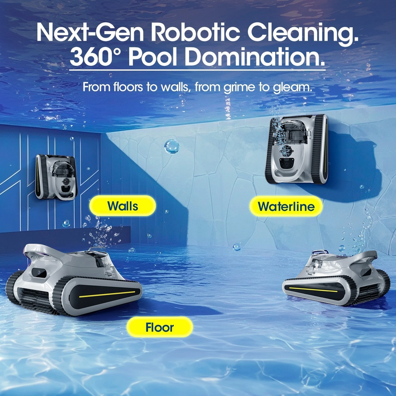 New Upgraded Seauto Cordless Robotic Pool Vacuum Cleaner for Inground & Above-Ground Pools (Up to 2150 Sq.Ft), Dual Brushless Motors Powerful Suction, Gray