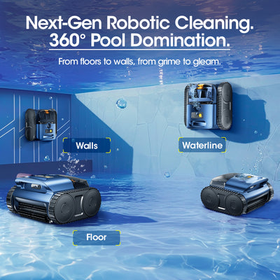 Cordless Robotic Pool Vacuum, Pool Cleaner with Track Drive & Sonar Navigation, 180W Brushless Motor, Wall & Waterline Climbing, 150-Min Runtime, for Inground & Above-Ground Pools up to 2150 Sq. Ft.