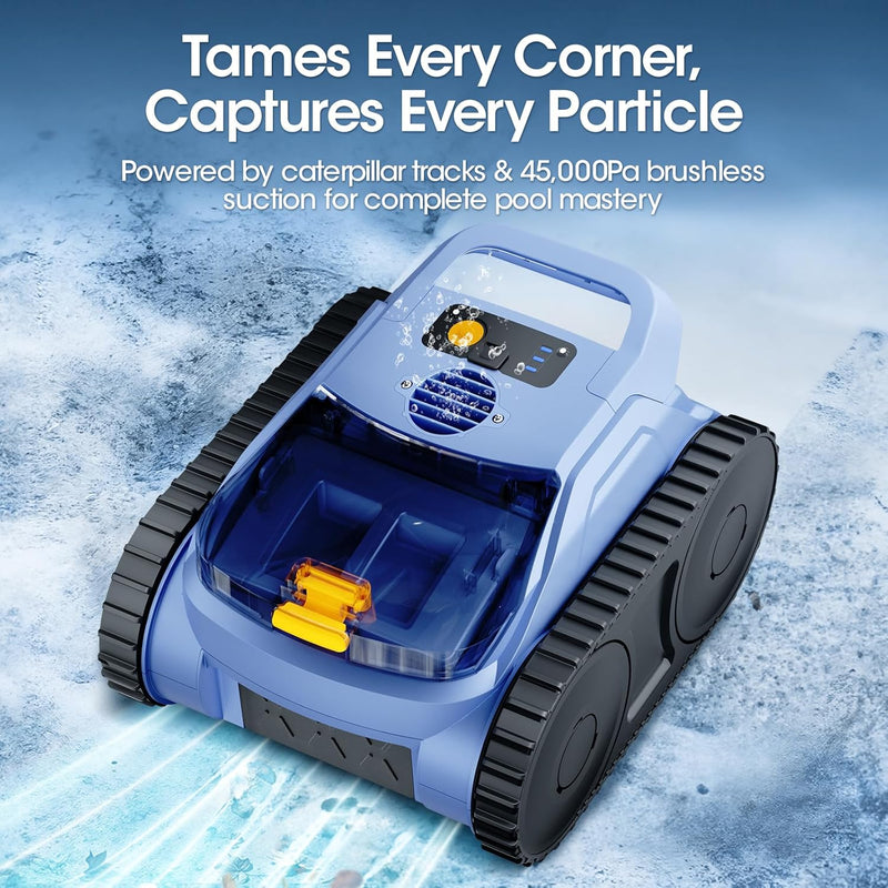 Cordless Robotic Pool Cleaner, Seauto Pool Robot with Sonar Navigation & Track Drive, 180W Brushless Motor, Wall & Waterline Climbing for Inground & Above-Ground Pools