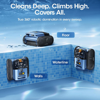 2026 Upgrade Cordless Robotic Pool Cleaner – Wireless Battery Pool Cleaner with Sonar Navigation, Auto-Path Planning, Wall & Waterline Climbing, Tangle-Free Design for In-Ground & Above-Ground Pools