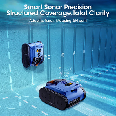Seauto Cordless Robotic Pool Cleaner, Sonar Navigation, Wall & Waterline Climbing, Ideal for Inground & Above Ground Pools