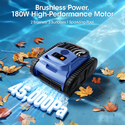 2026 Upgraded Cordless Robotic Pool Cleaner, Dual 180W Brushless Motors, Smart Navigation, Wall & Waterline Climbing, IP68 Waterproof, Automatic Pool Vacuum for In-Ground & Above-Ground Pools