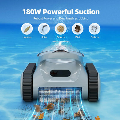 New Upgraded Seauto Cordless Robotic Pool Vacuum Cleaner for Inground & Above-Ground Pools (Up to 2150 Sq.Ft), Dual Brushless Motors Powerful Suction, Gray