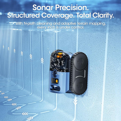 2026 Upgrade Cordless Robotic Pool Cleaner – Wireless Battery Pool Cleaner with Sonar Navigation, Auto-Path Planning, Wall & Waterline Climbing, Tangle-Free Design for In-Ground & Above-Ground Pools