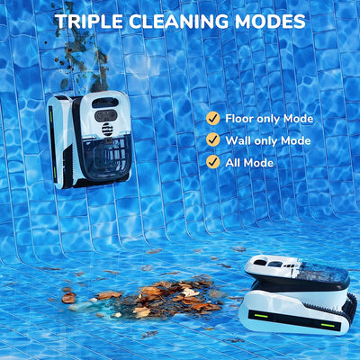 Seauto Cordless Robotic Pool Cleaner, Seauto Pool Robot with Sonar Navigation & Track Drive, 180W Brushless Motor, Wall & Waterline Climbing for Inground & Above-Ground Pools, White