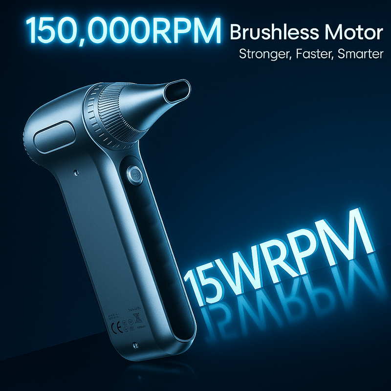 Compressed Air Duster, 150000 RPM Cordless Electric Air Duster, 3-Speed Powerful Air Pump, 100 Mins Runtime, Fast Charging 2h40min, Durable PC+ABS Body for Car, Computer & Home Cleaning