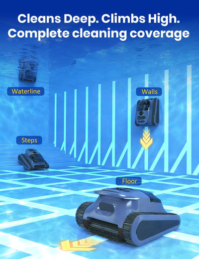 Seauto 2026 New Cordless Robotic Pool Cleaner for Inground & Above-Ground Pools up to 2150 Sq Ft, Wall & Waterline Cleaning, 80 GPM Strong Suction, Smart Navigation, 3 Cleaning Modes, App Control